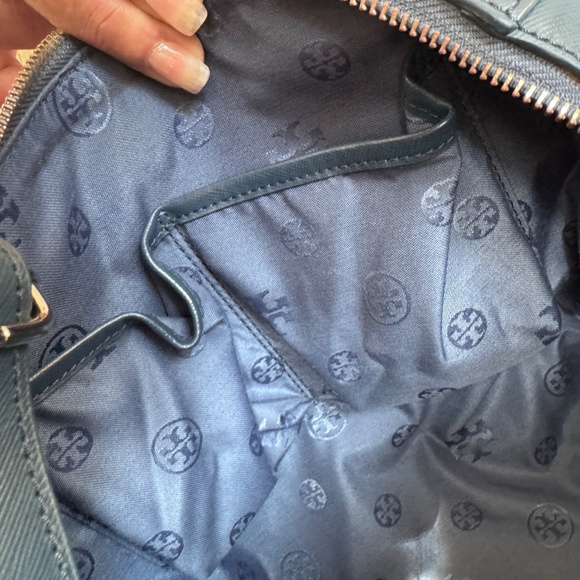 Tory Burch Saffiano Leather Satchel / Crossbody Hand Bag Purse Blue / Navy EUC - Picture 12 of 13